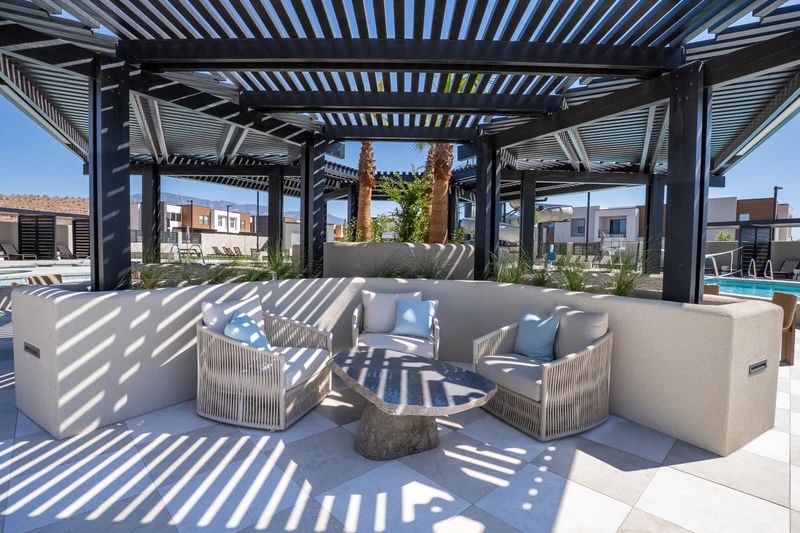 Shaded resort lounge pavilion with outdoor seating – Isle 64 vacation rental in Washington, Utah near St. George and Zion